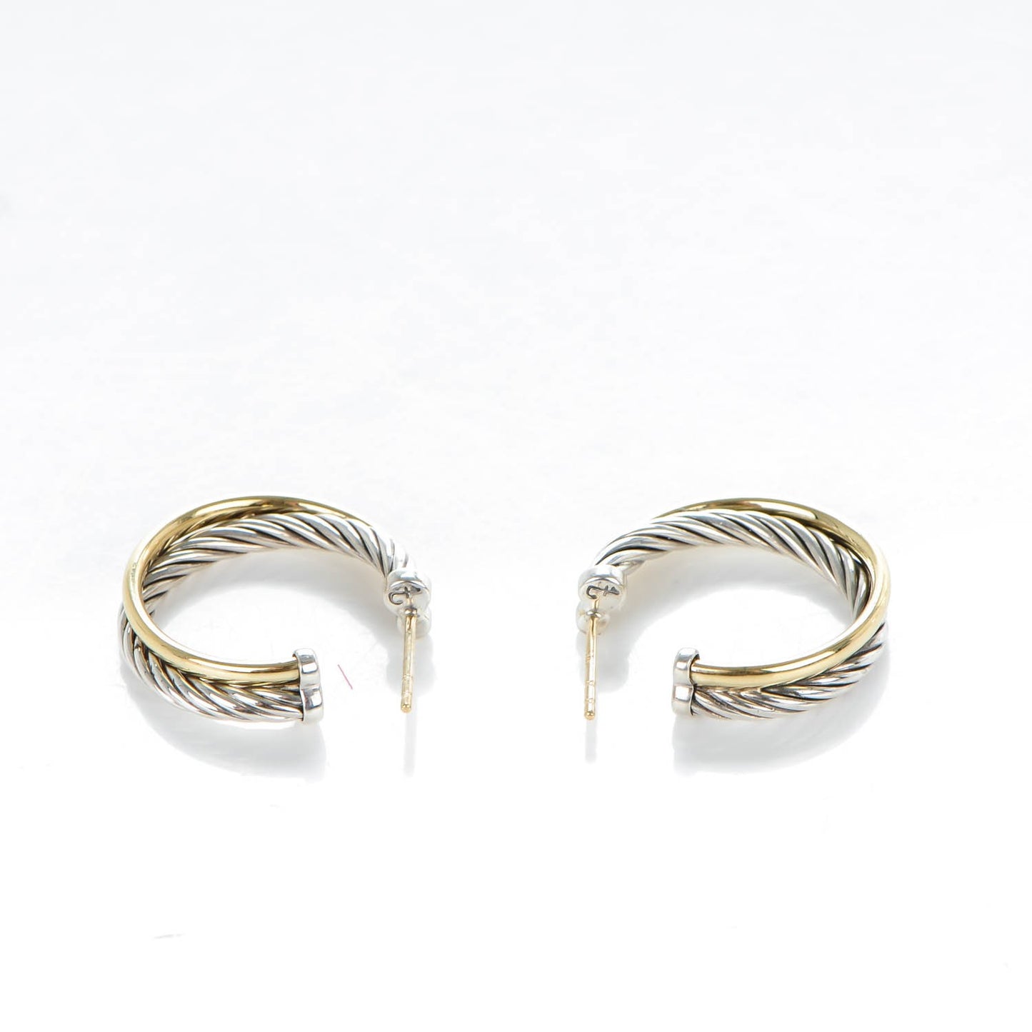 Sterling Silver 18K Yellow Gold 23mm Crossover Cable Hoop Earrings