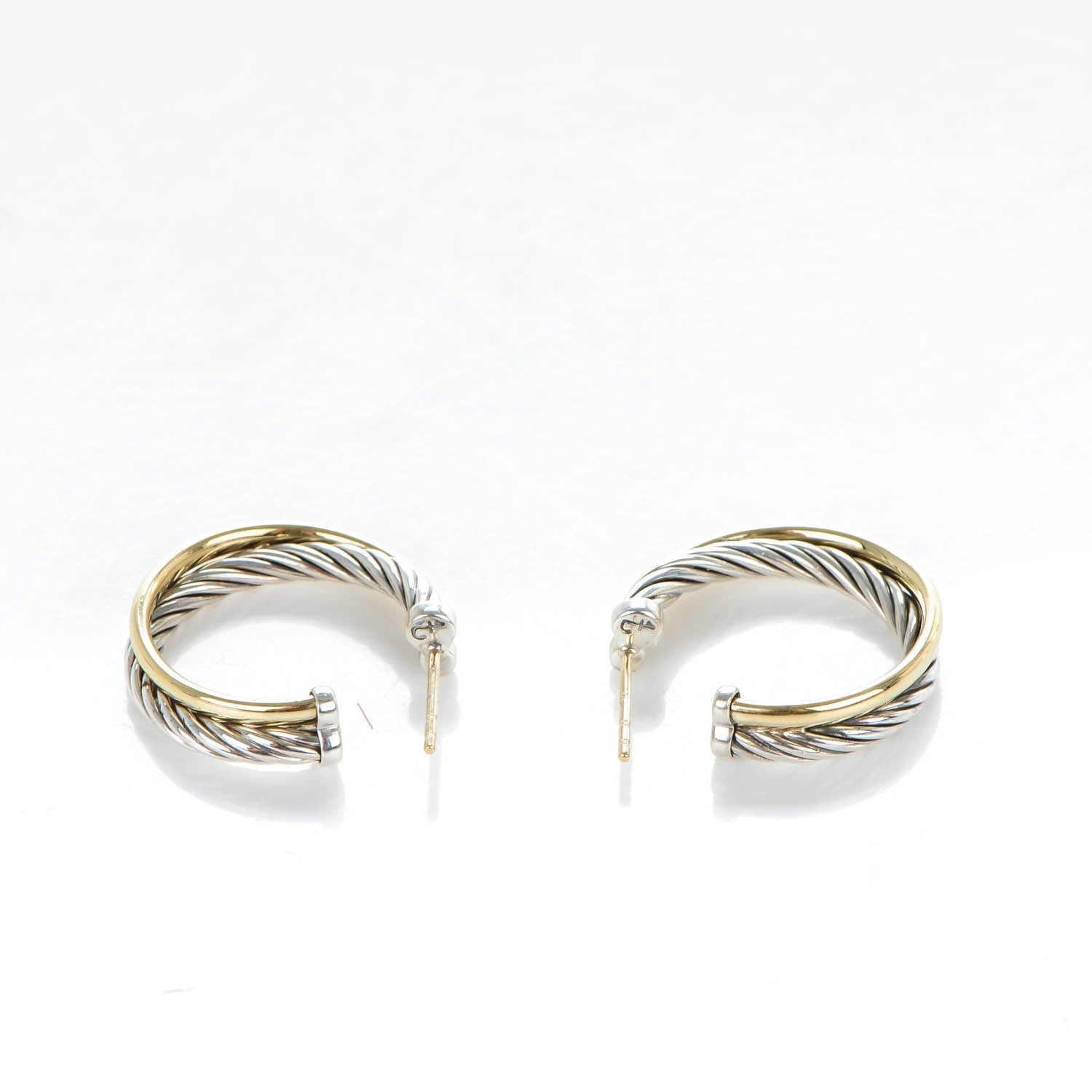 David Yurman Sterling Silver 18K Yellow Gold 23mm Crossover Cable Hoop Earrings 3 of 5