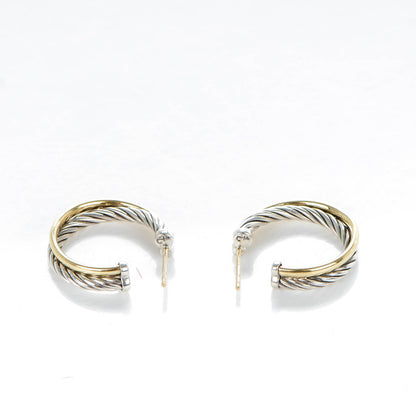 David Yurman Sterling Silver 18K Yellow Gold 23mm Crossover Cable Hoop Earrings 3 of 5