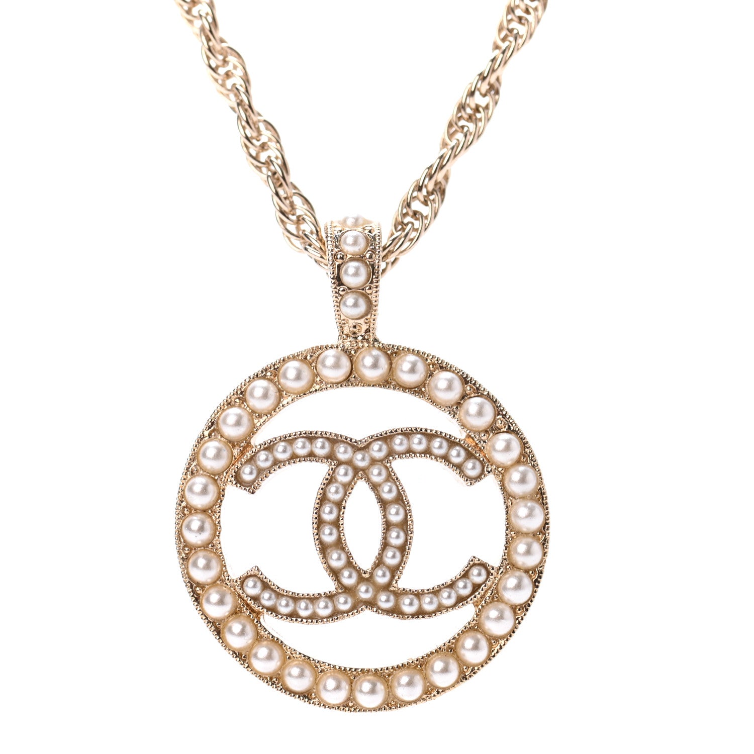 Chanel Pearl CC Round Pendant Necklace Gold 3 of 4