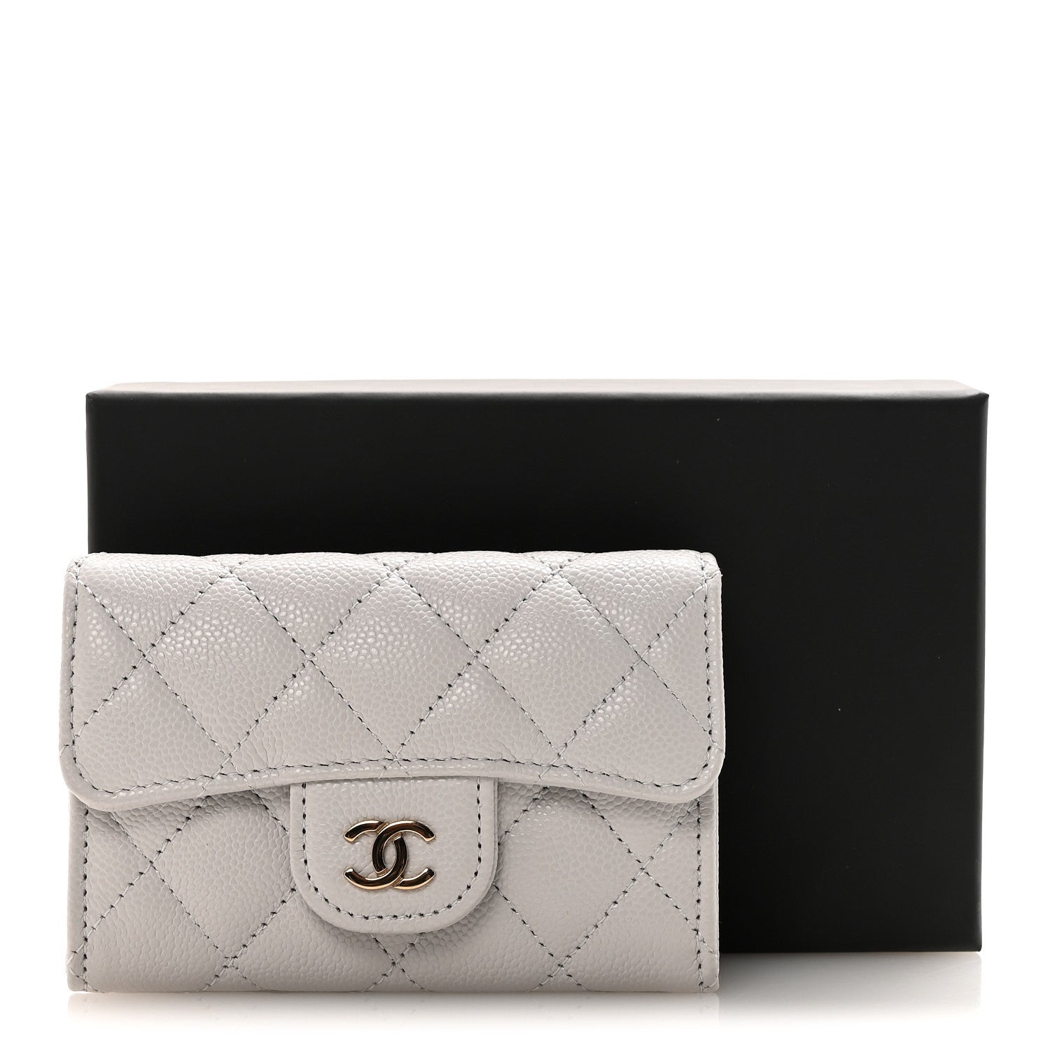 Chanel Caviar Quilted Flap Card Holder Wallet Light Grey 9 of 9
