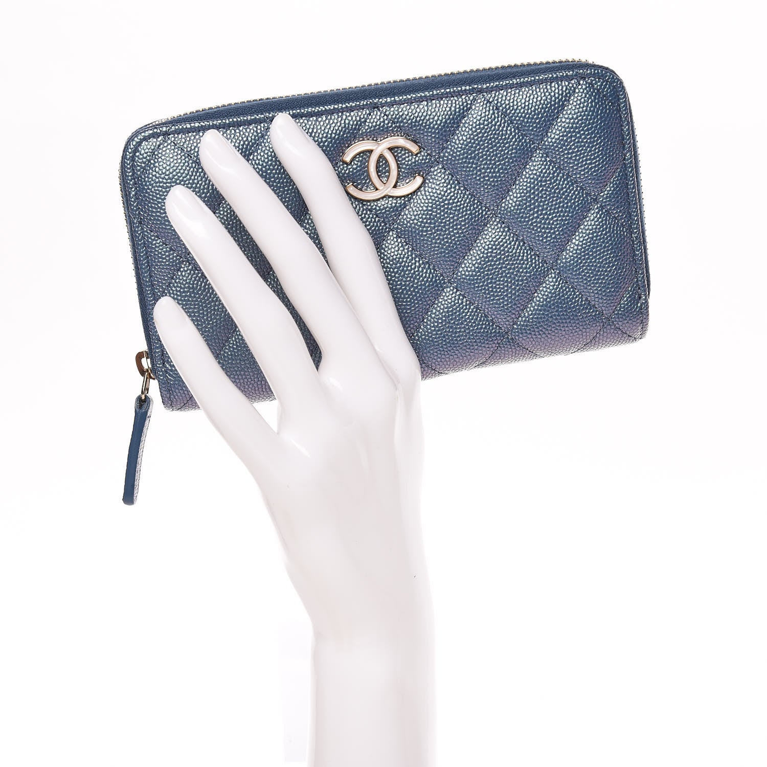 Chanel Iridescent Caviar Quilted Medium Zip Around Wallet Dark Blue 2 of 11