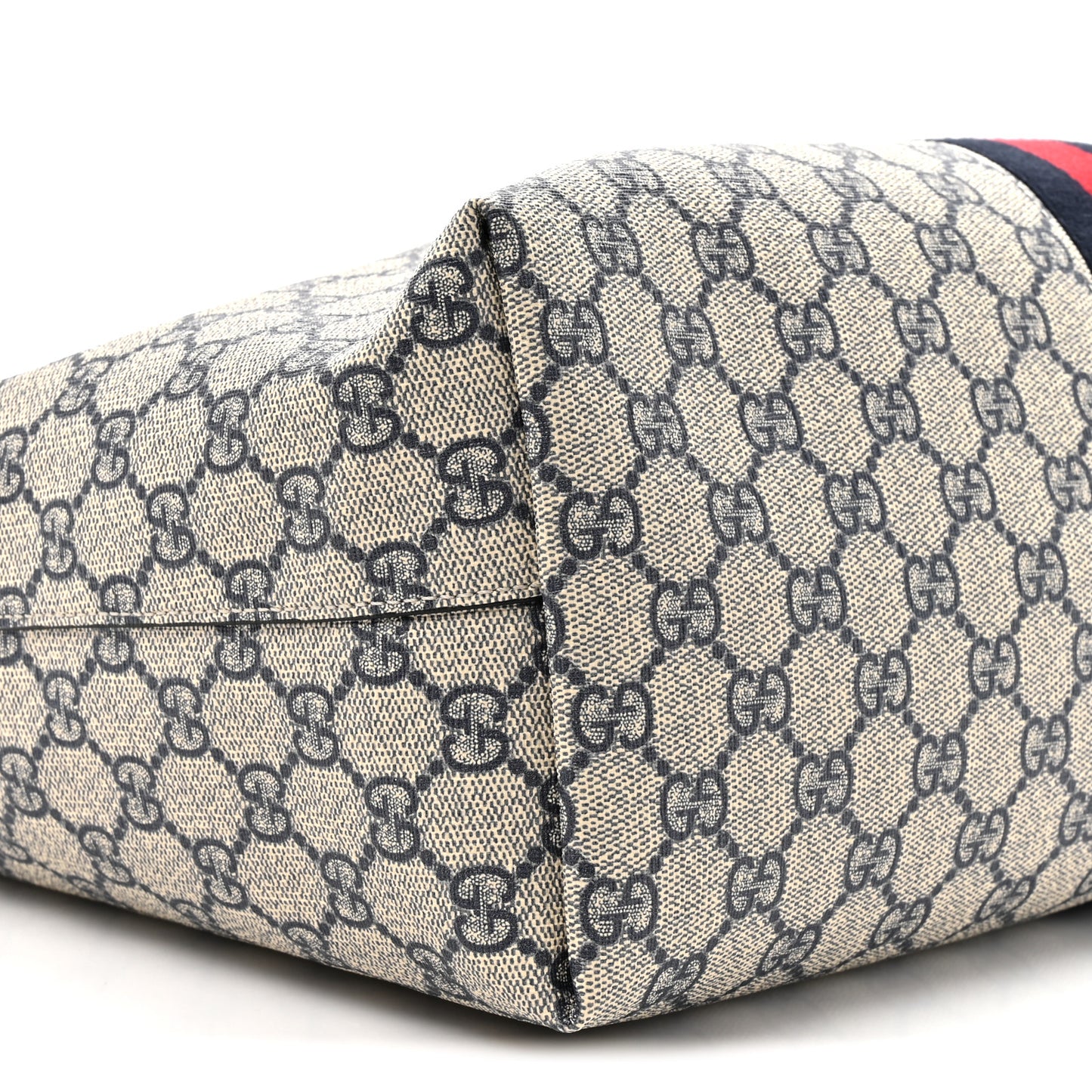 GG Supreme Monogram Textured Calfskin Web Medium Ophidia Shopping Tote Beige Blue