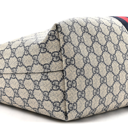 Gucci GG Supreme Monogram Textured Calfskin Web Medium Ophidia Shopping Tote Beige Blue 10 of 11