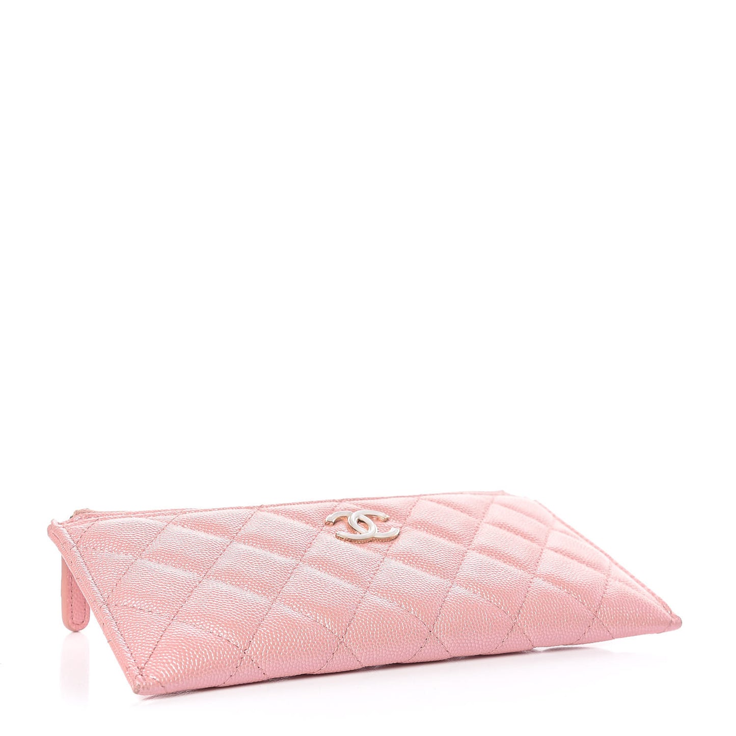 Iridescent Caviar Quilted Classic Zip Pouch Rose Pink