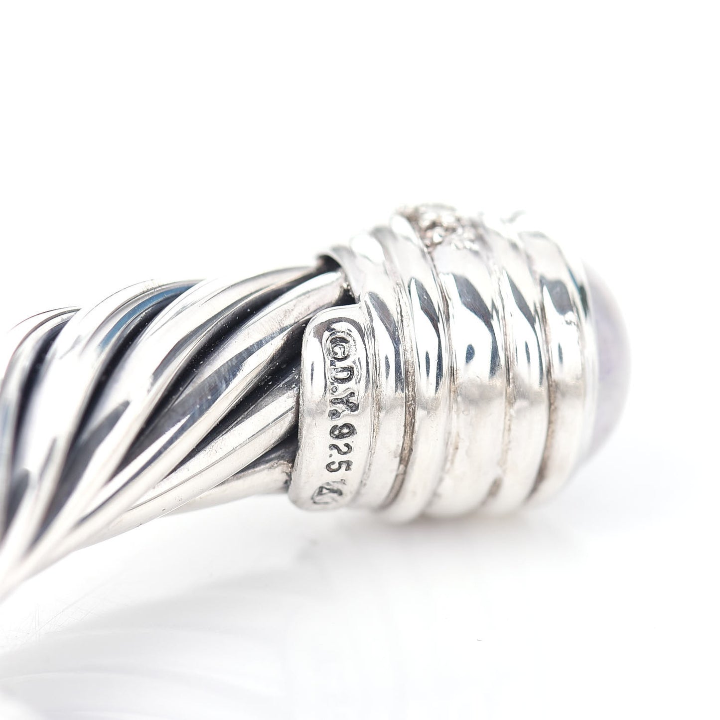 Sterling Silver Pearl Diamond 10mm Cable Classics Hinged Bracelet