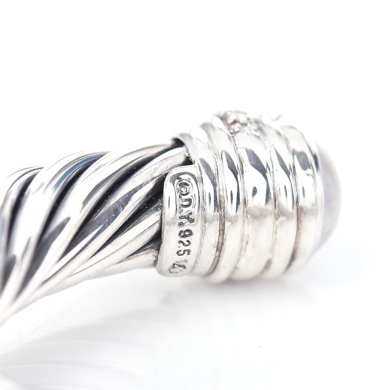David Yurman Sterling Silver Pearl Diamond 10mm Cable Classics Hinged Bracelet 4 of 4