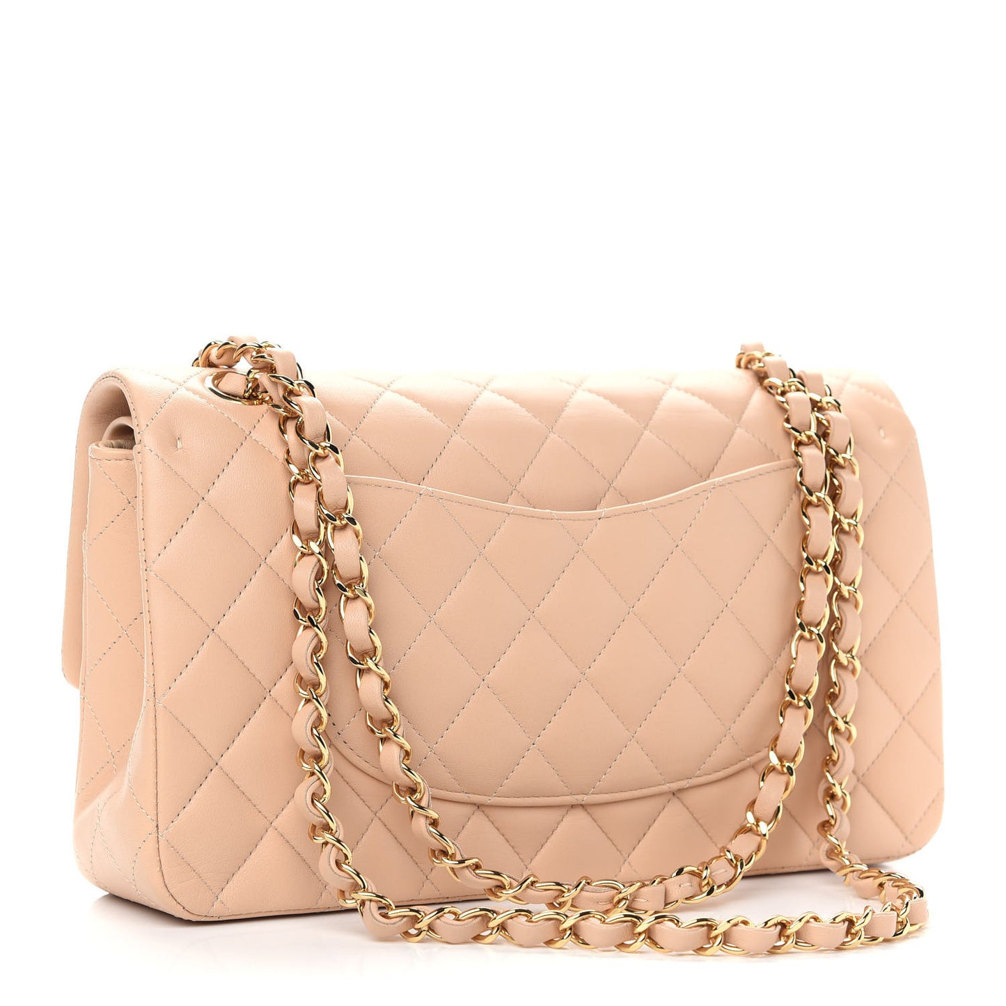 Lambskin Quilted Medium Double Flap Beige