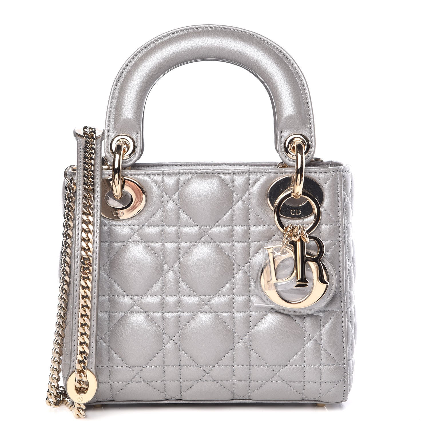 Christian Dior Metallic Lambskin Cannage Mini Lady Dior Grey 1 of 9