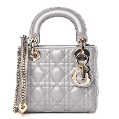 Christian Dior Metallic Lambskin Cannage Mini Lady Dior Grey 1 of 9