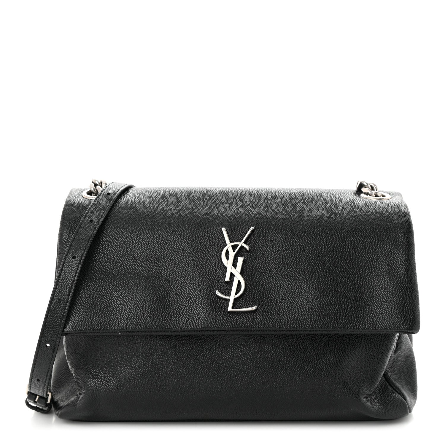 Saint Laurent Grain De Poudre Small West Hollywood Monogram Fold-Over Bag Black 1 of 12