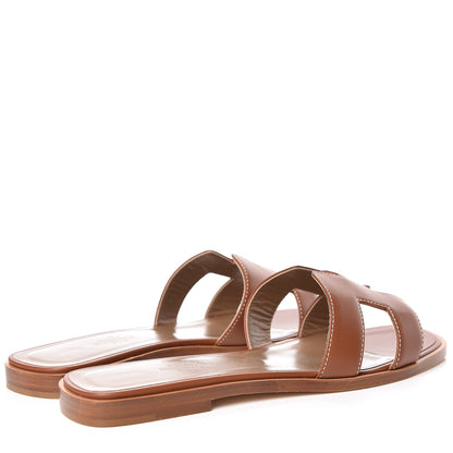 Hermes Box Calfskin Oran Sandals 37 Gold 4 of 8