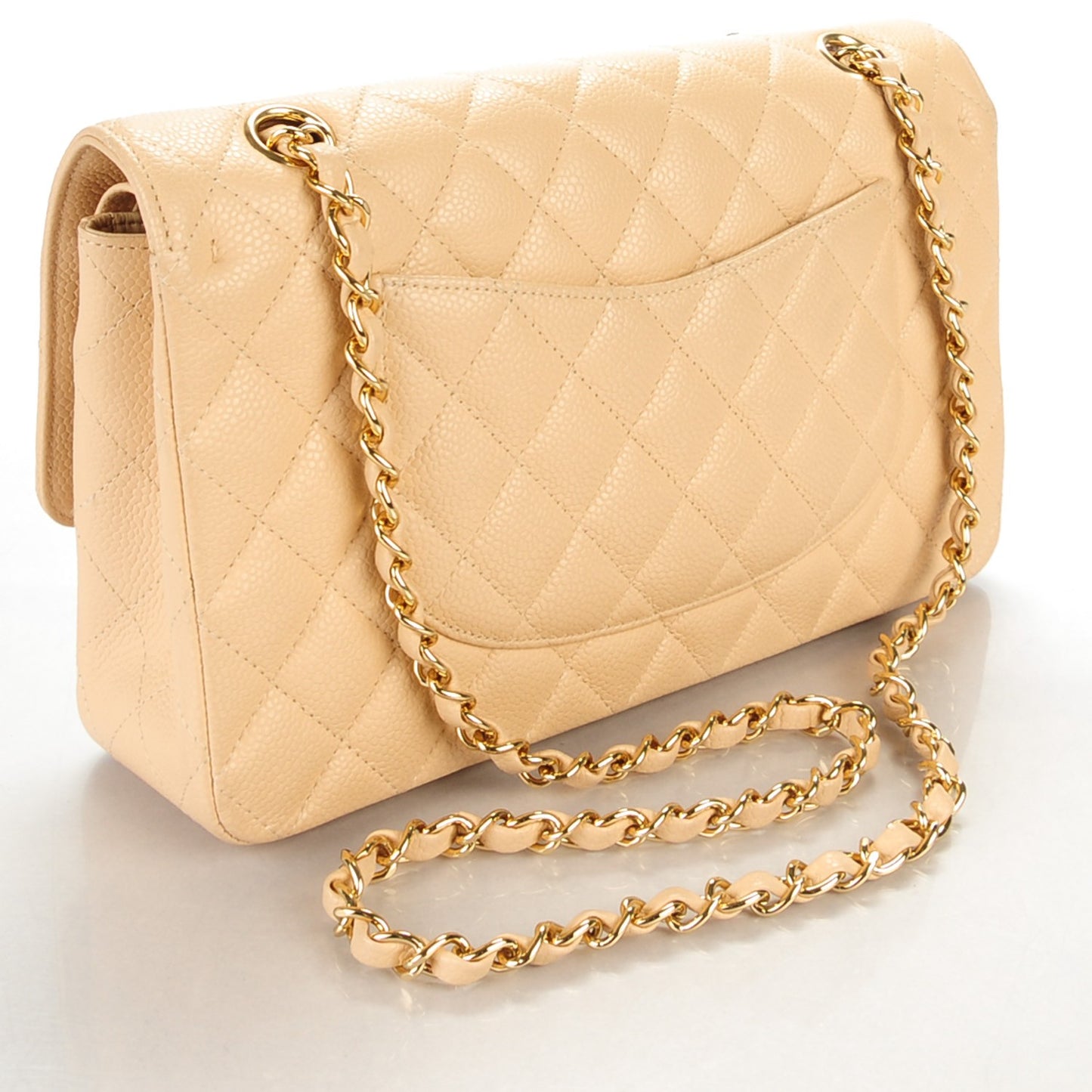 Caviar Quilted Medium Double Flap Beige Clair