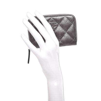 Chanel Metallic Calfskin Camellia Embossed Zip Coin Purse Grey 2 of 7