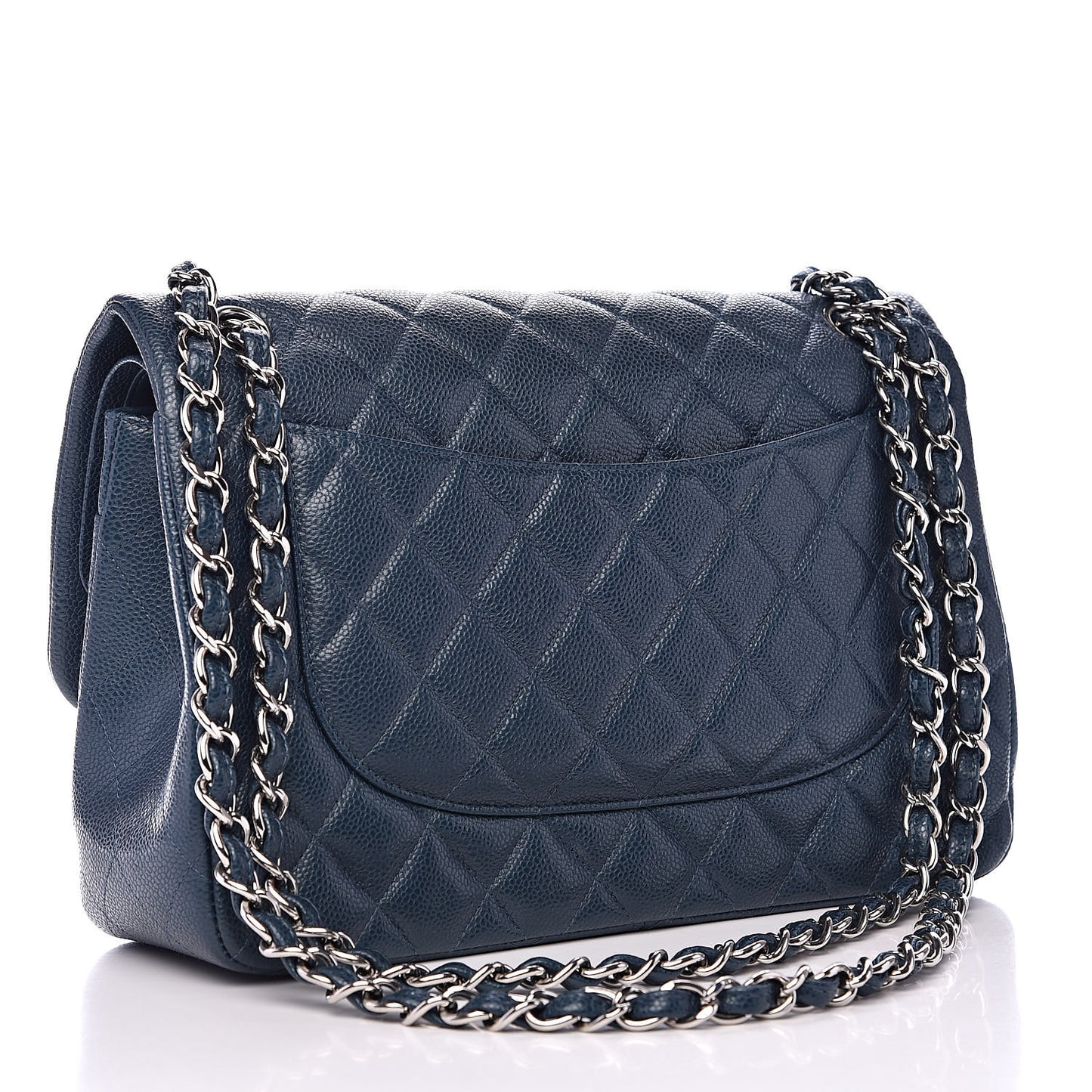 Caviar Quilted Jumbo Double Flap Dark Blue