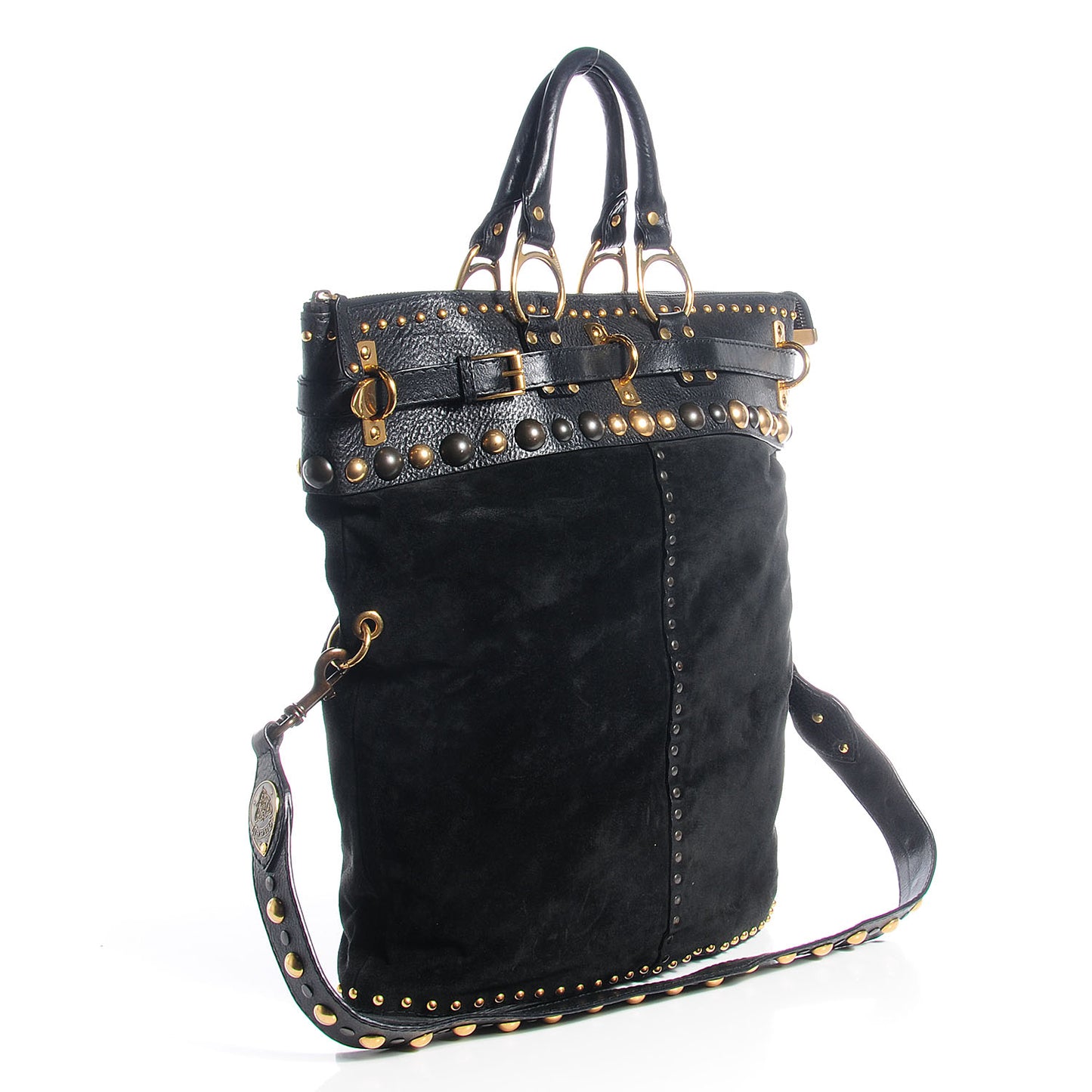 Suede Leather Large Babouska Shoulder Tote Black