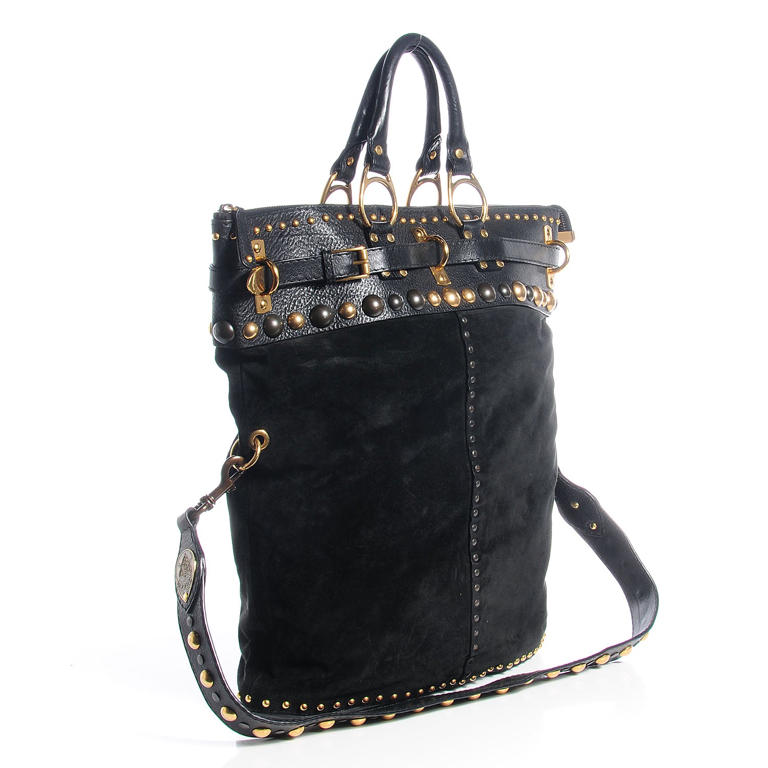 Gucci Suede Leather Large Babouska Shoulder Tote Black 3 of 8