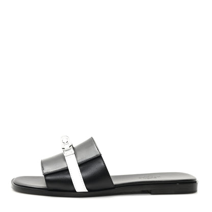 Hermes Calfskin Giulia Sandals 37 Black White 1 of 9