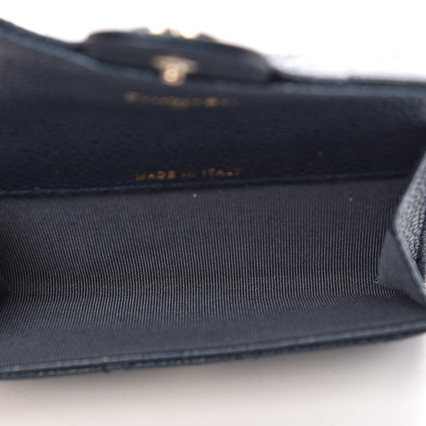 Metallic Caviar Quilted Flap Card Holder Dark Blue