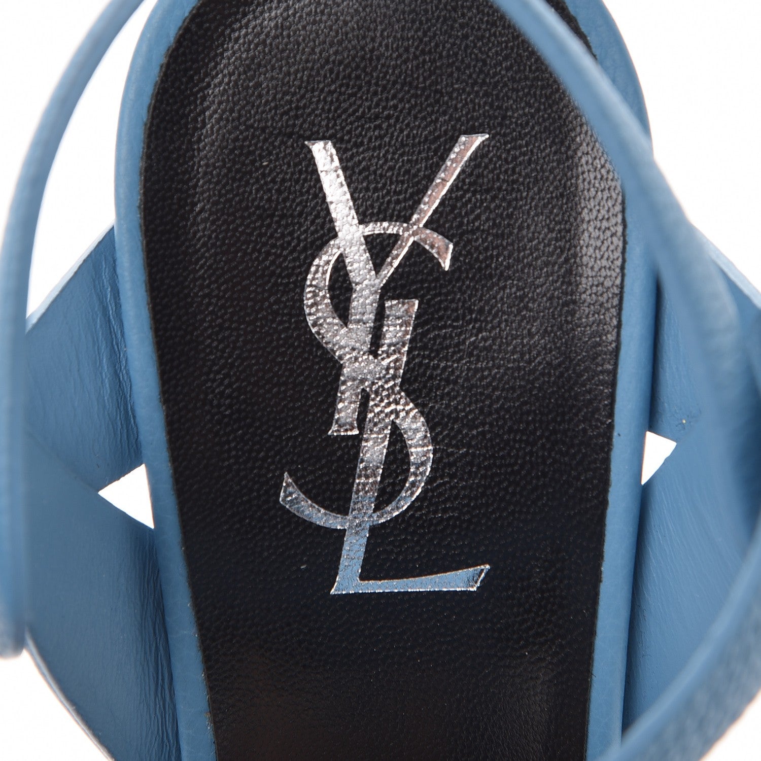 Saint Laurent Grained Calfskin Tribute 105 Platform Sandals 37 Blue 7 of 10