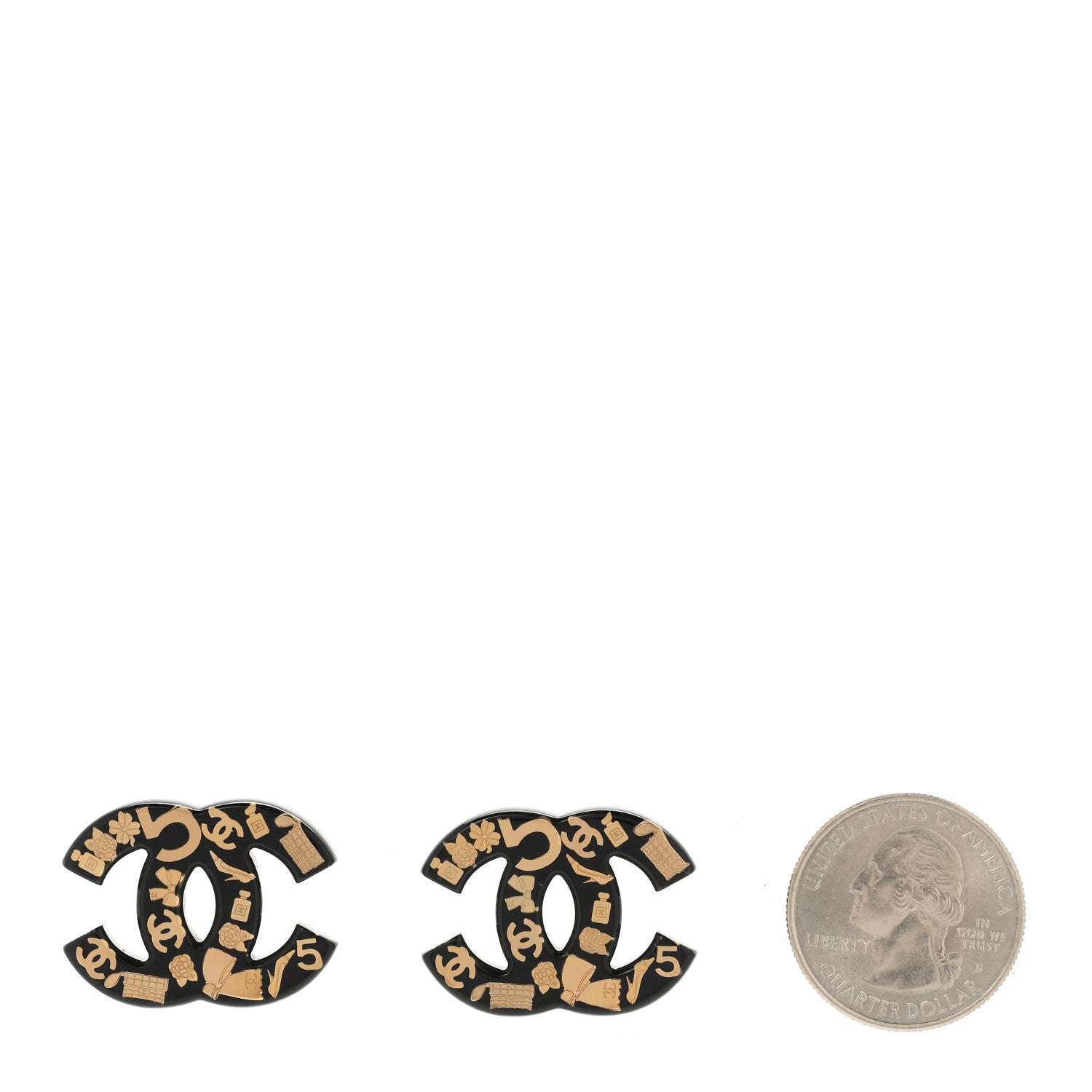 Chanel Resin CC No 5 Stud Earrings Black Gold Black Gold 2 of 5