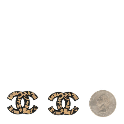 Chanel Resin CC No 5 Stud Earrings Black Gold Black Gold 2 of 5