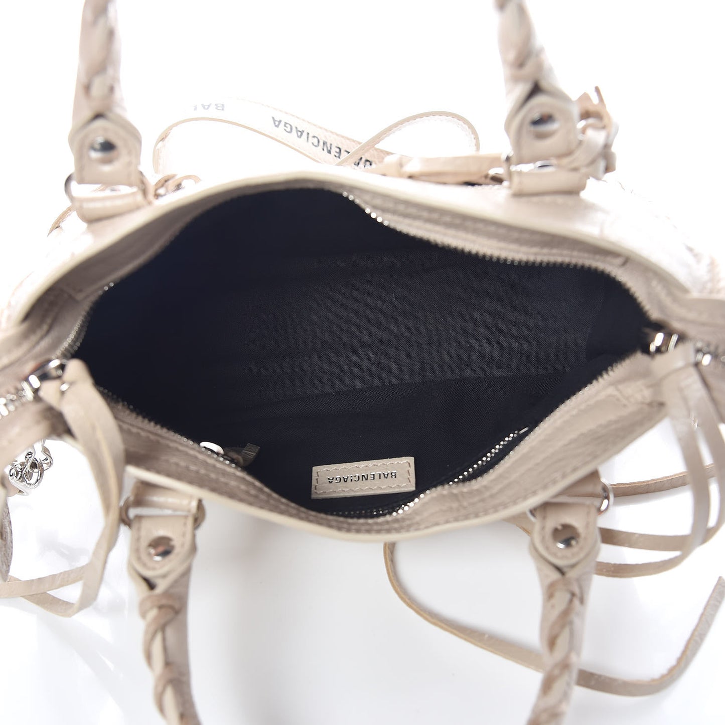 Agneau Classic Silver Hardware Mini City Logo Strap Beige Tapioca