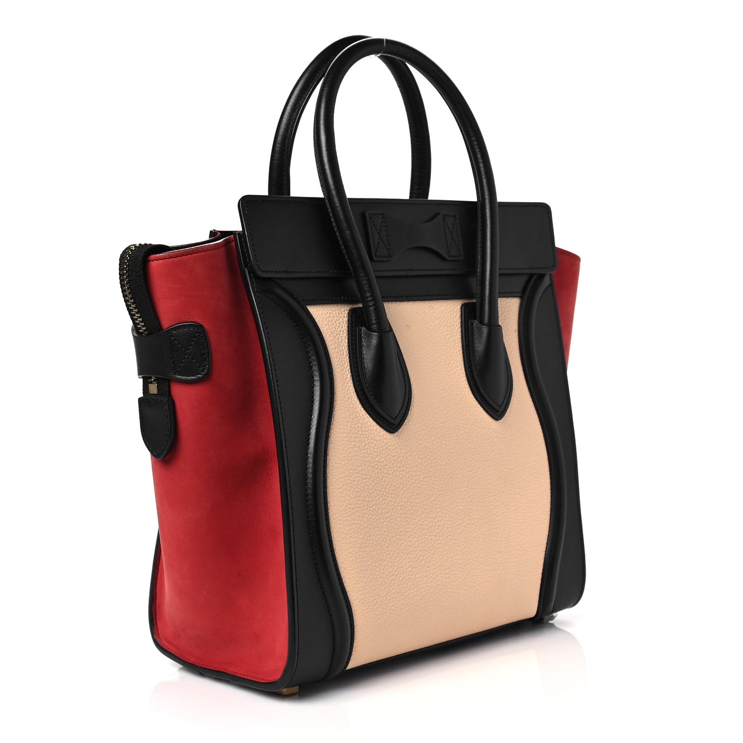 Drummed Calfskin Nubuck Micro Tri-Color Luggage Ruby