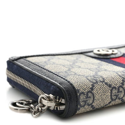 Gucci GG Supreme Monogram Textured Dollar Calfskin Web Ophidia Zip Around Wallet Beige Blue 8 of 10