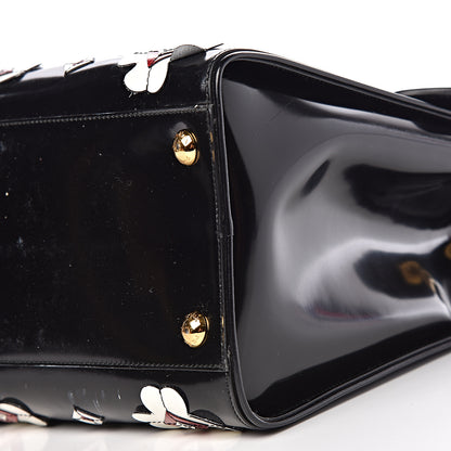 Prada Spazzolato Floral Shopper Black White 11 of 21