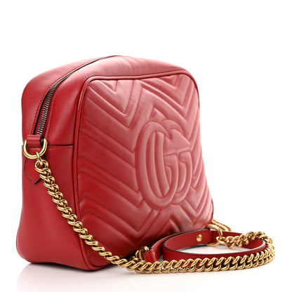 Gucci Calfskin Matelasse Medium GG Marmont Chain Shoulder Bag Hibiscus Red 3 of 13