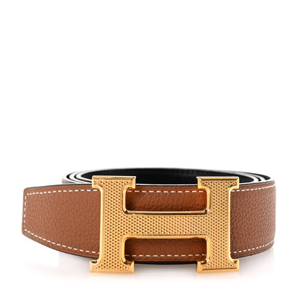 Hermes Box Togo 32mm Guilloche H Belt 85 Black Gold 1 of 5