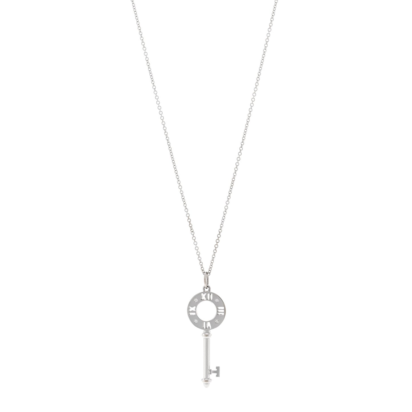 18K White Gold Diamond Atlas Pierced Key Pendant Necklace