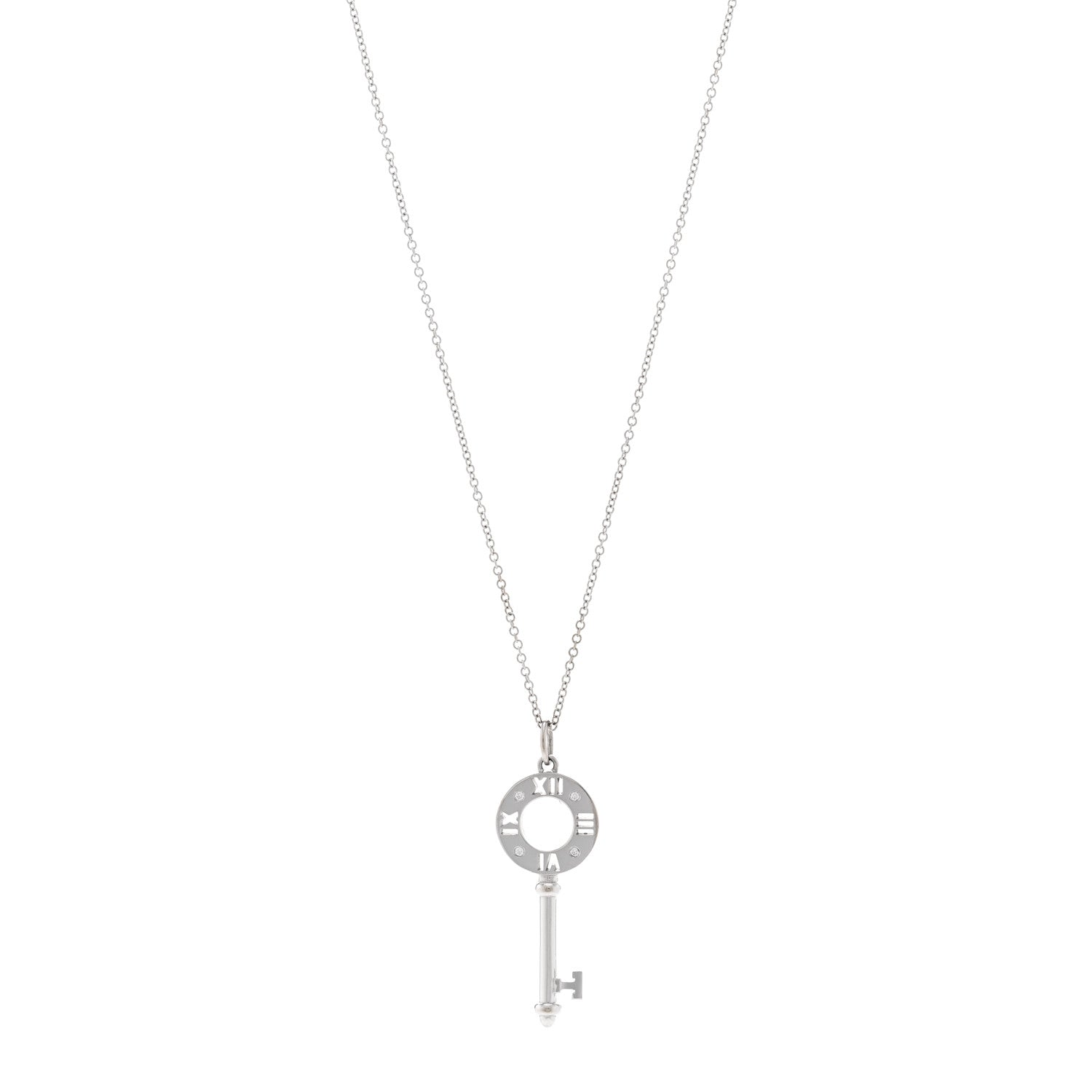 Tiffany 18K White Gold Diamond Atlas Pierced Key Pendant Necklace 1 of 4