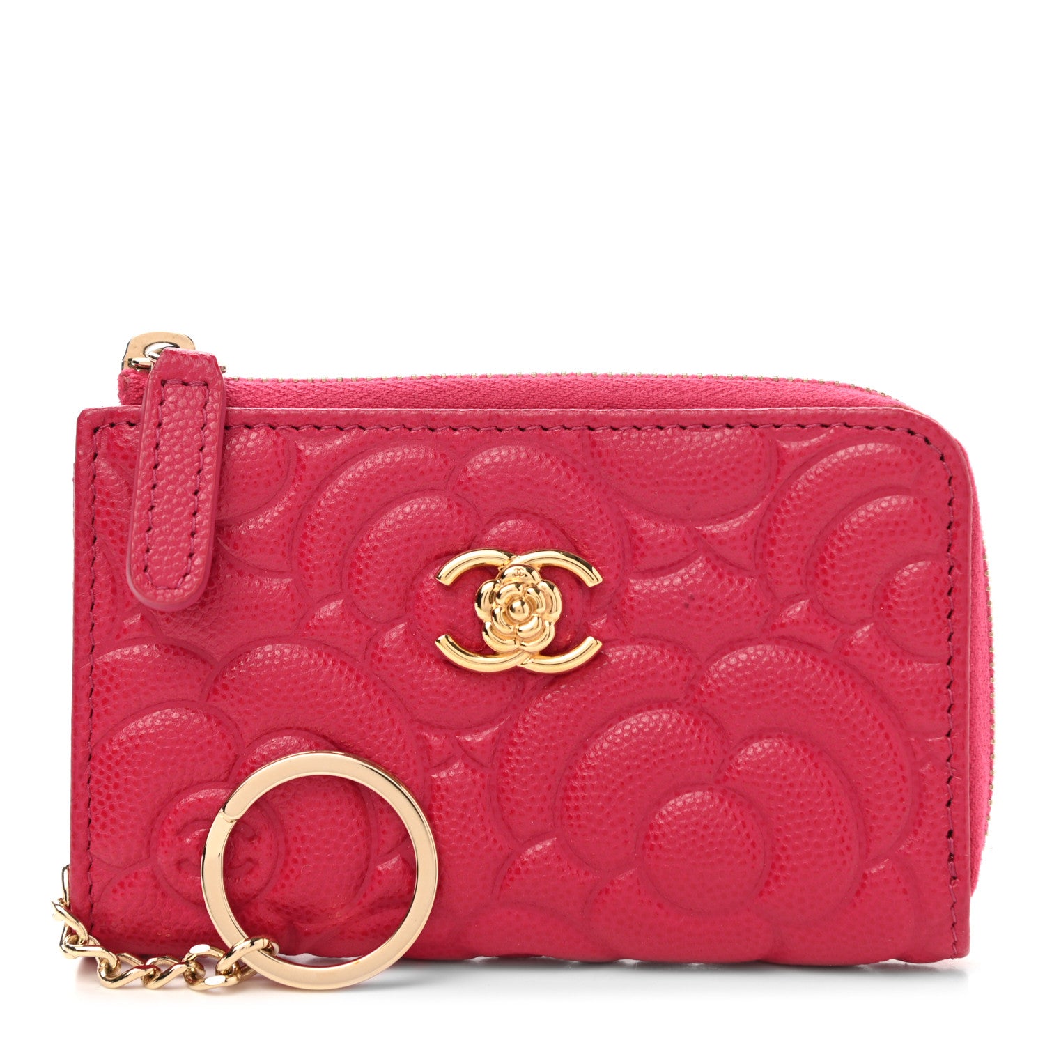 Chanel Caviar Camellia Embossed Key Holder Case Fuchsia 1 of 7