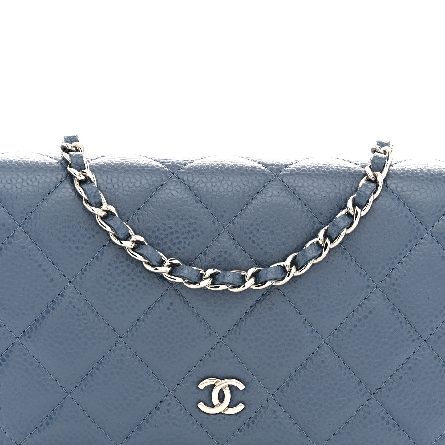 Caviar Quilted Wallet on Chain WOC Blue