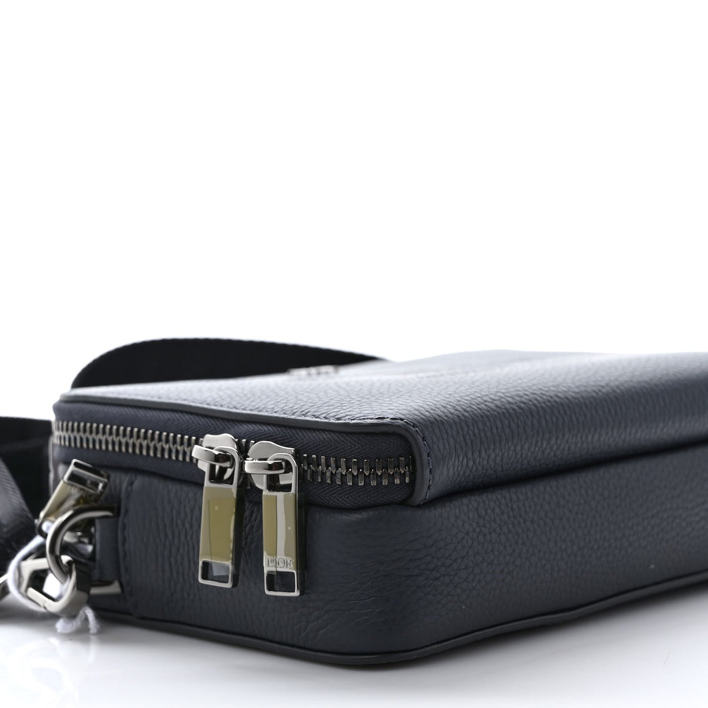 Grained Calfskin Double Zip Crossbody Pouch Blue