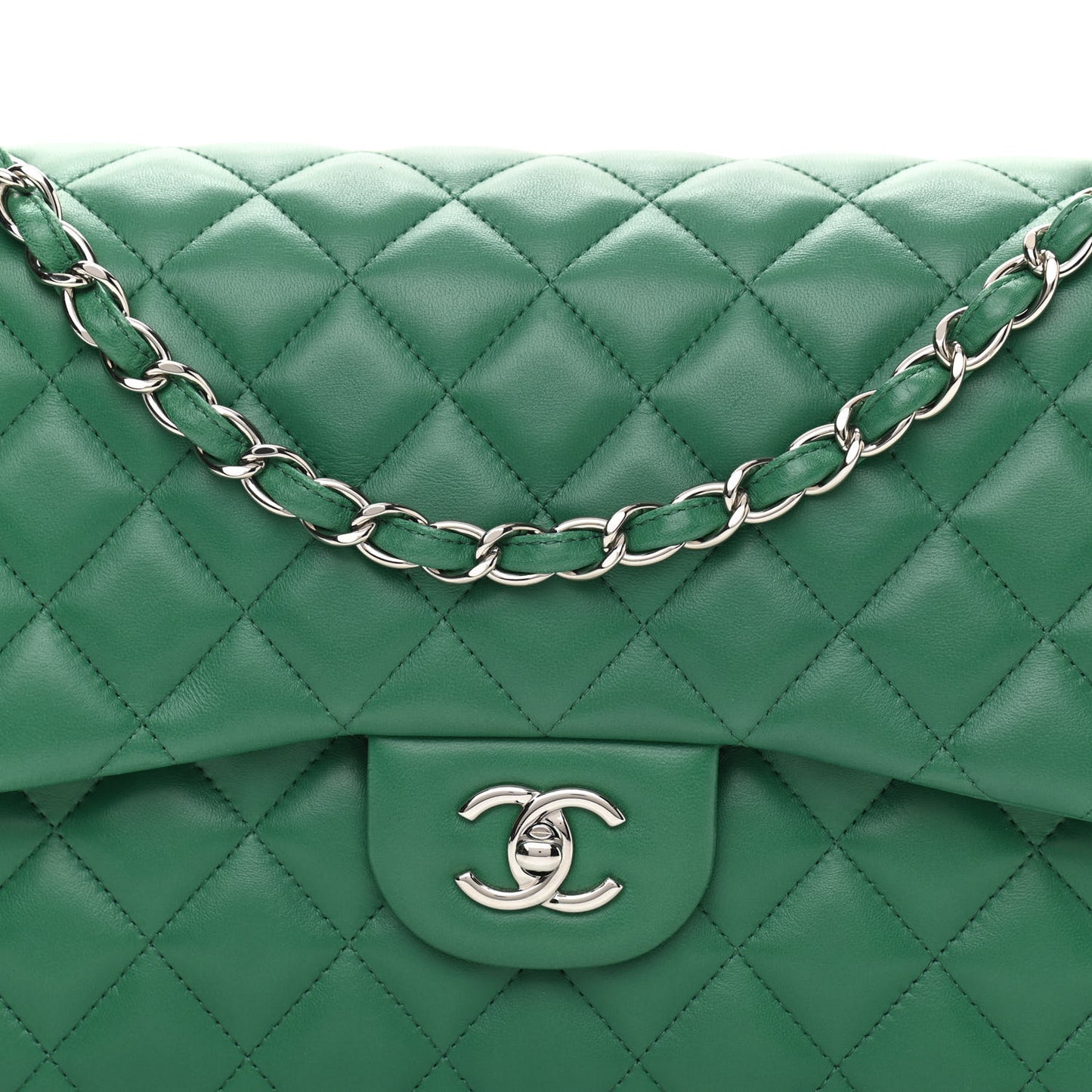 Lambskin Quilted Jumbo Double Flap Green