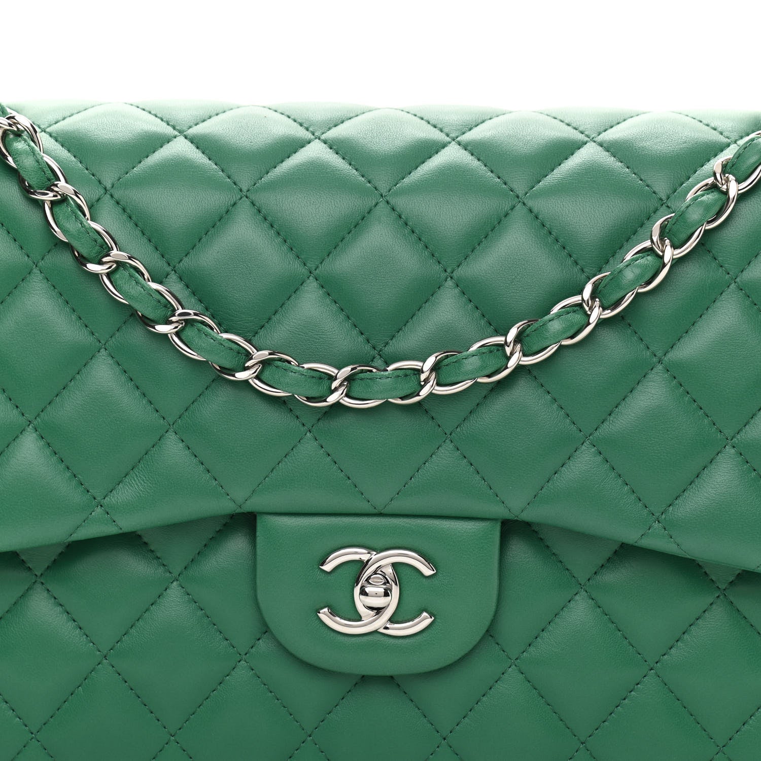 Chanel Lambskin Quilted Jumbo Double Flap Green 7 of 11