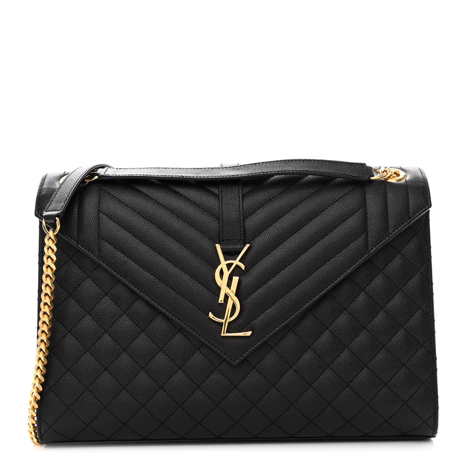 Saint Laurent Grain De Poudre Textured Mixed Matelasse Large Triquilt Monogram Satchel Black 1 of 11
