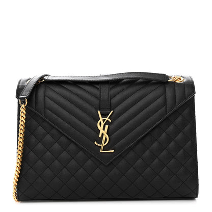 Saint Laurent Grain De Poudre Textured Mixed Matelasse Large Triquilt Monogram Satchel Black 1 of 11