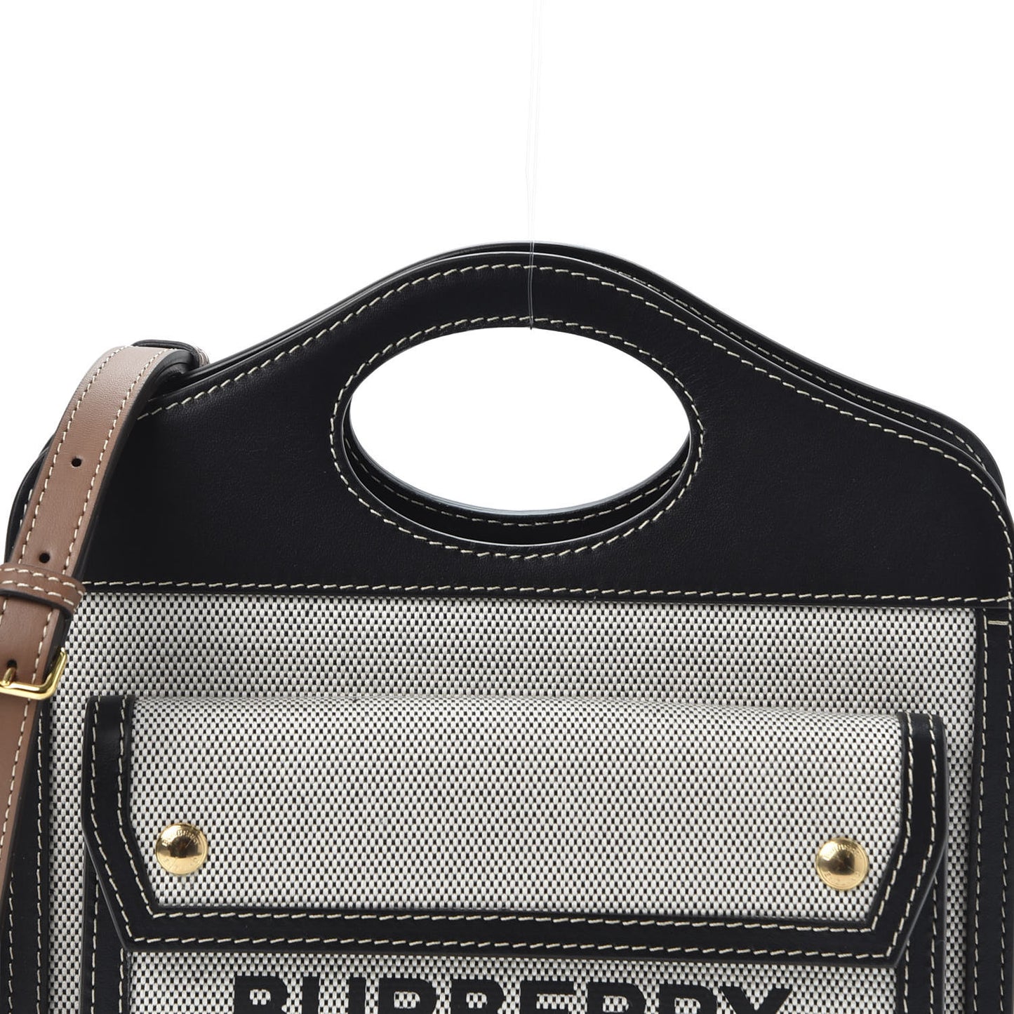 Smooth Calfskin Canvas Two Tone Mini Pocket Bag Black Tan