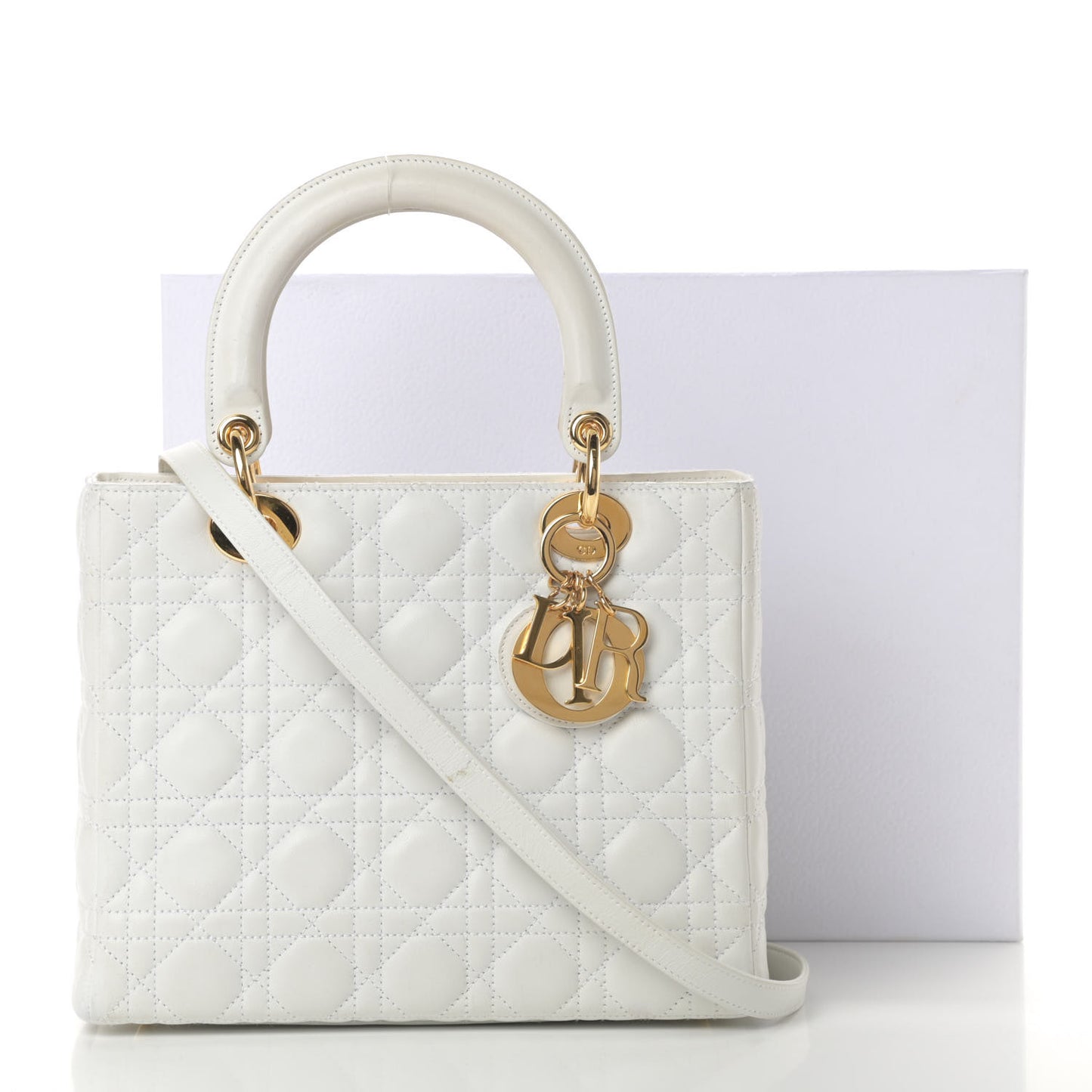 Lambskin Cannage Medium Lady Dior White