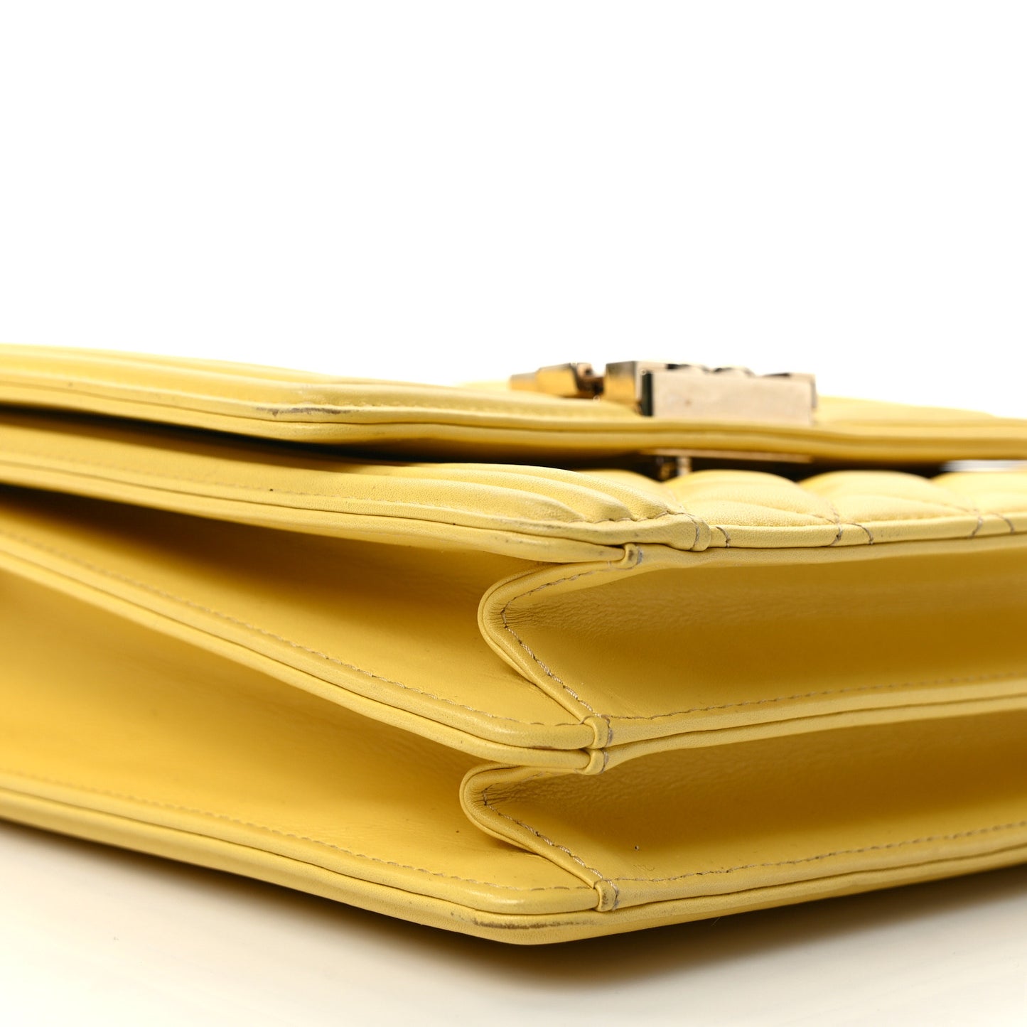 Calfskin Quilted North South Boy Flap Yellow