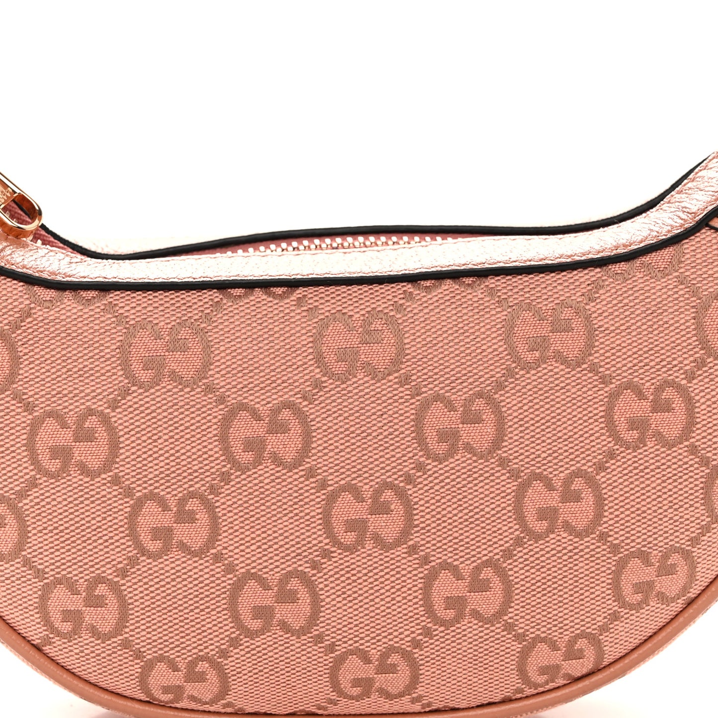 GG Supreme Monogram Textured Calfskin Web Mini Ophidia Half Moon Hobo Rose Pink