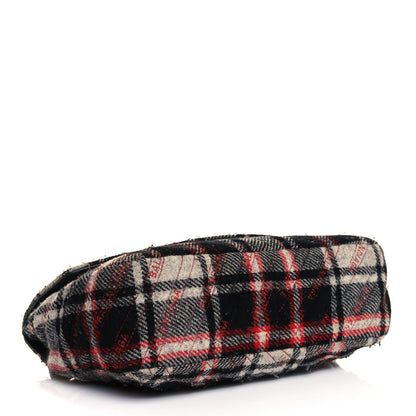Balenciaga Wool Plaid Diagonal Allover Logo Matelasse M BB Round Shoulder Bag Black White Red 4 of 14