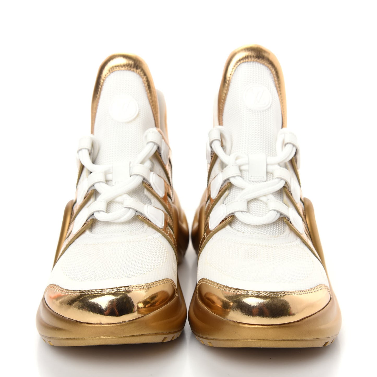 Metallic Calfskin Technical Nylon LV Archlight Sneakers 38 White Gold