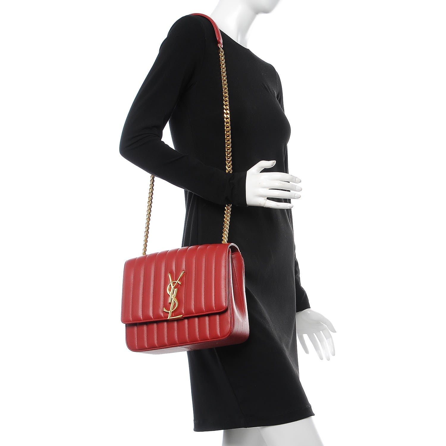 Saint Laurent Lambskin Matelasse Monogram Large Vicky Chain Bag Rouge Eros 2 of 9