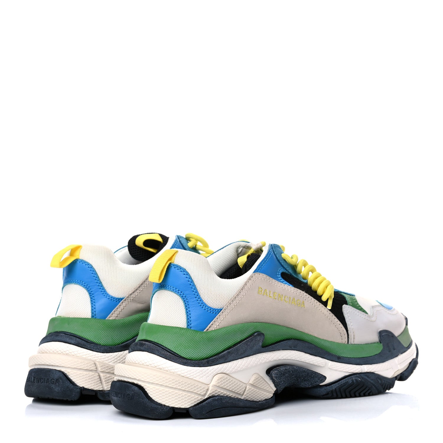 Balenciaga Fabric Mesh Nappa Mens Triple S Sneakers 43 Bleu White Vert Jaune 4 of 17