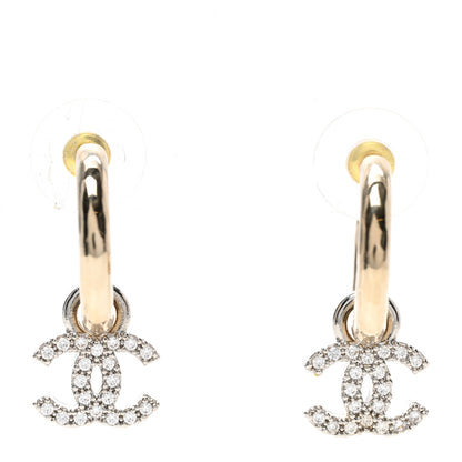 Chanel Metal Crystal CC Hoop Drop Earrings Gold 1 of 5